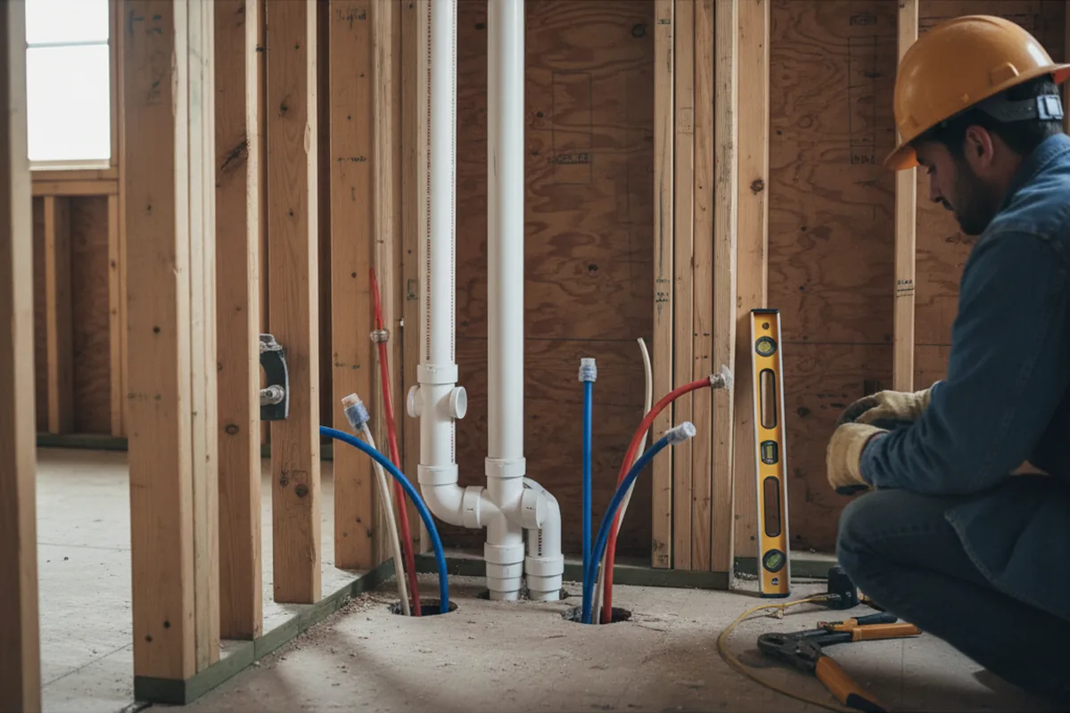 Drain and supply rough-in during Sump Pump Repair in Bethany Beach